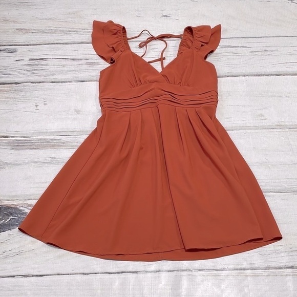 Mint Choco Just Right Rust Fit & Flare Dress Short Sleeve V-Neck Orange Size L - Picture 10 of 17